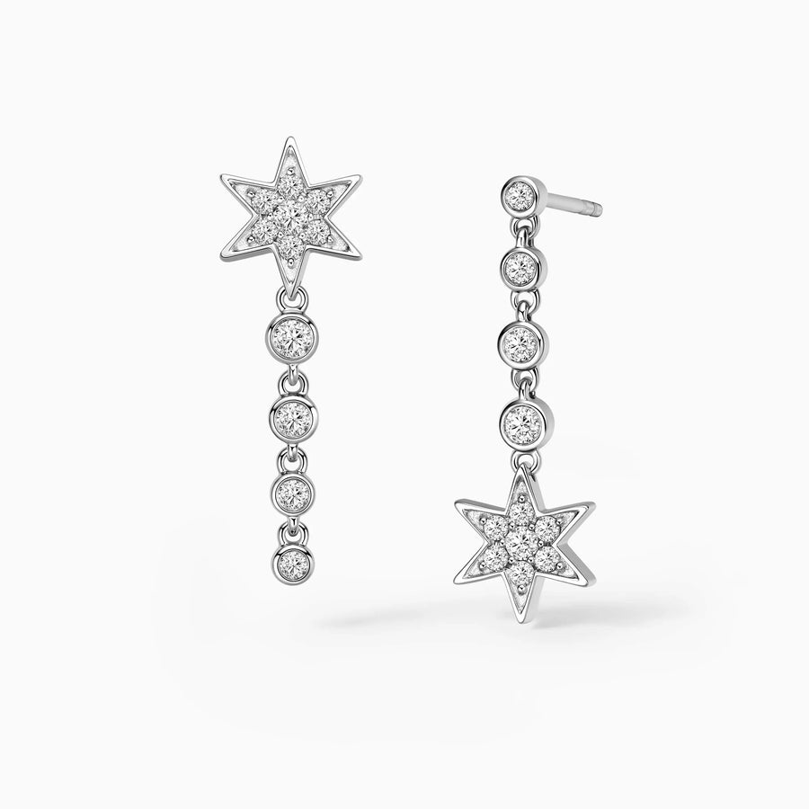 10K/14K/18K White Gold Diamond Pavé Star Asymmetry Drop Earrings - image 1