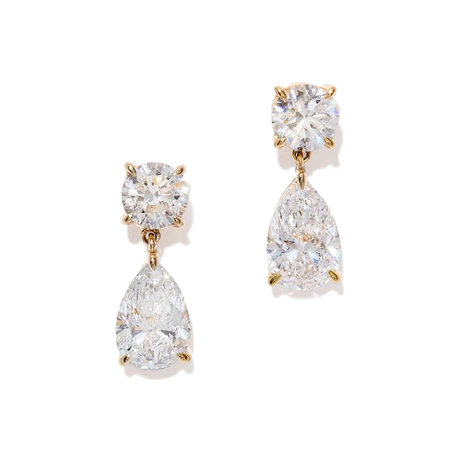 14K Gold Lab Grown Diamond Round & Pear Drop Earrings - image 1