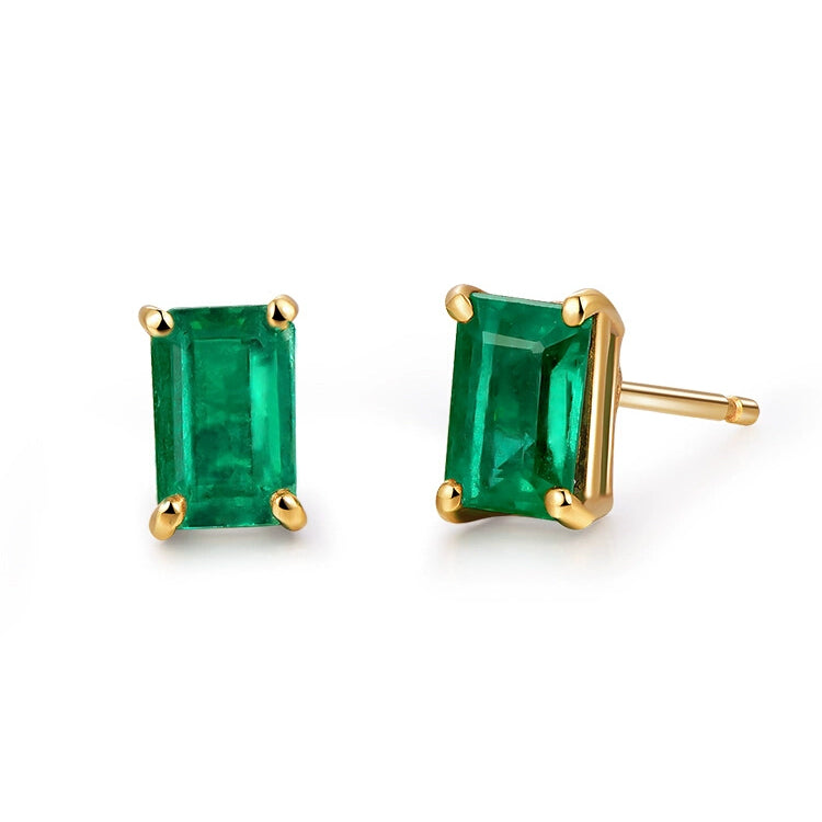 4 Prong Setting Emerald Stud Earring - image 1