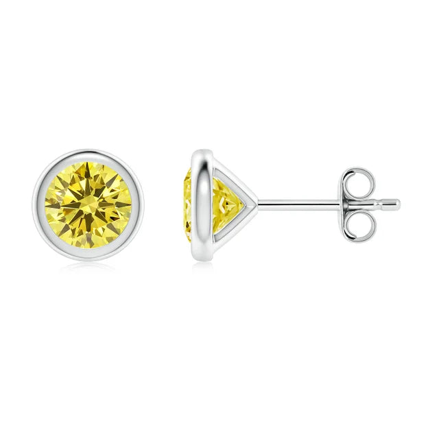 Bezel-Set Lab-Grown Yellow Diamond Stud Earrings - image 1