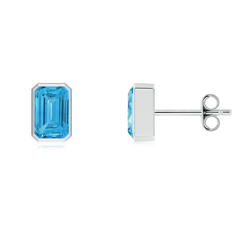 Classic Emerald Cut Lab-Grown Blue Diamond Solitaire Stud Earrings - image 1