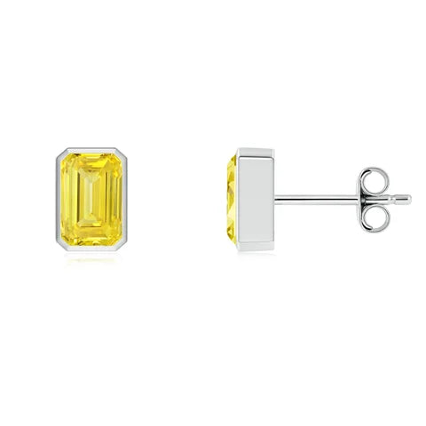 Classic Emerald Cut Lab-Grown Yellow Diamond Solitaire Stud Earrings - image 1