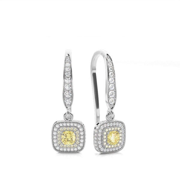 Cushion Cut Yellow Lab Diamond hoop Earrings - image 1