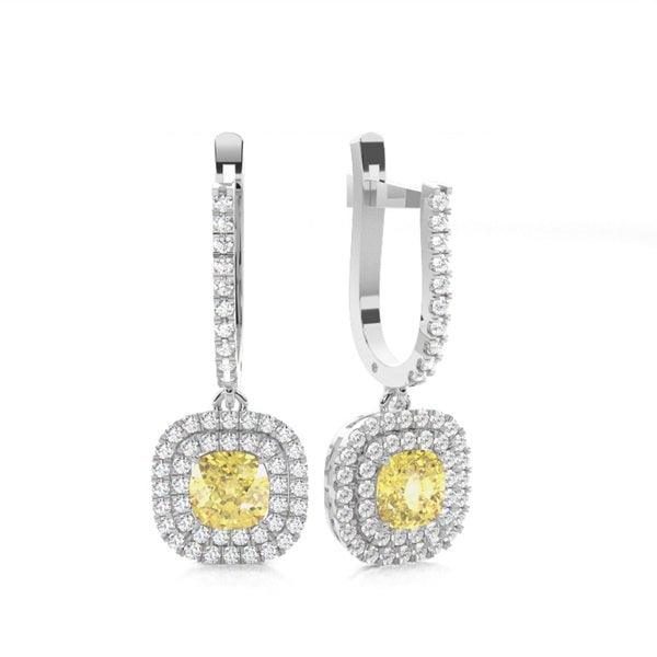 Cushion Cut Yellow Lab Diamond Hoop halo Earrings - image 1