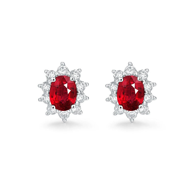 Oval Halo Ruby and Diamond Earrings - image 1