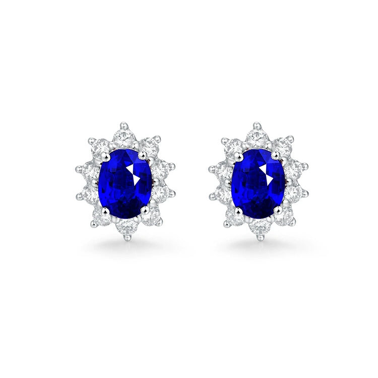 Oval Halo Sapphire and Diamond Earrings - image 1