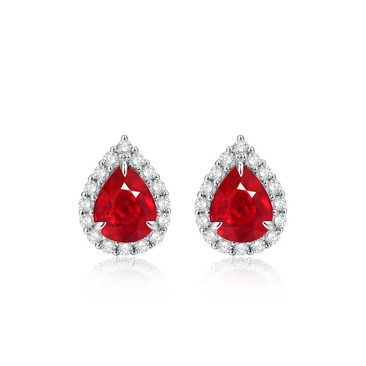 Prong Setting Pear Ruby Stud Earring - image 1