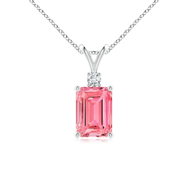 Emerald-Cut Lab-Grown Pink Diamond Solitaire Pendant with Accent - image 1