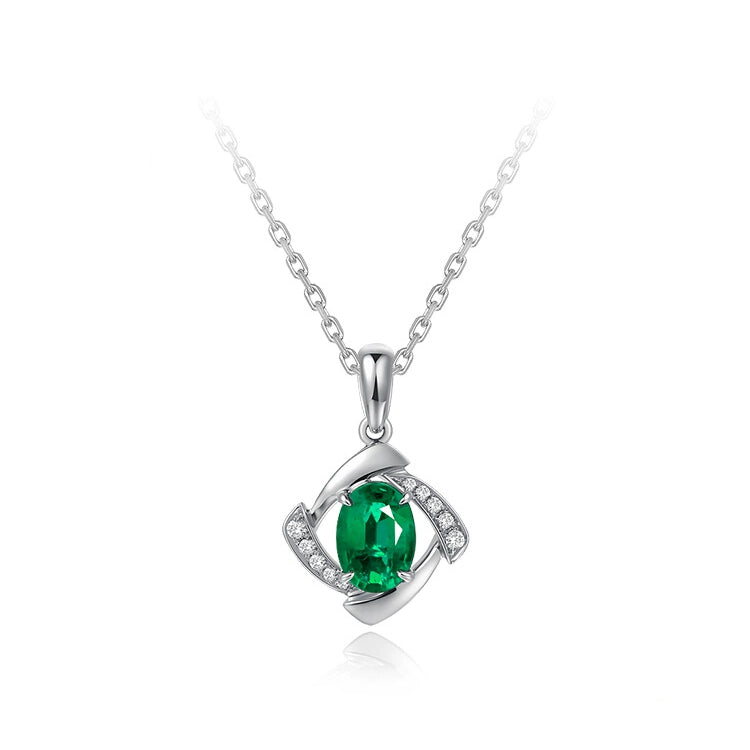 Oval Shaped Emerald and Diamond Pendant Necklace - image 1