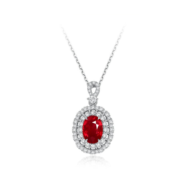 Oval-Shaped Ruby and Diamond Pendant in 18k White Gold - image 1