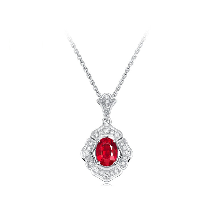 Oval-Shaped Ruby and Diamond Pendant Necklace - image 1