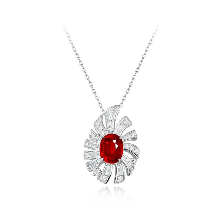 Oval-Shaped Ruby and Diamond Pendant Necklace - image 1