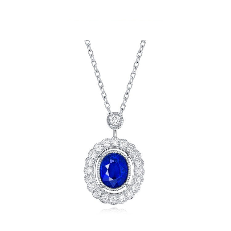 Oval-Shaped Sapphire and Diamond Pendant Necklace - image 1