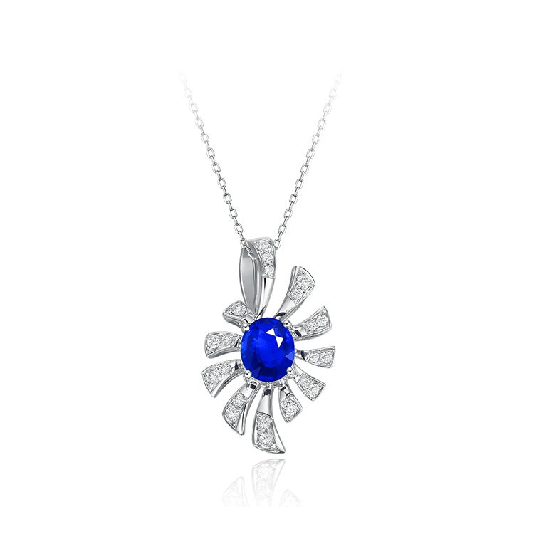 Oval-Shaped Sapphire and Diamond Pendant Necklace - image 1