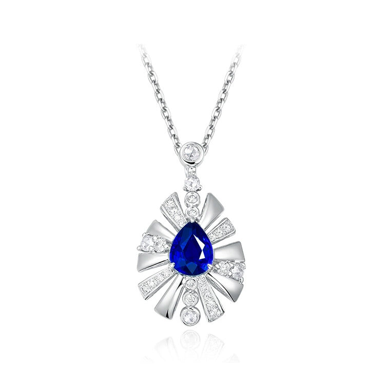 Pear-Shaped Sapphire and Diamond Pendant Necklace - image 1