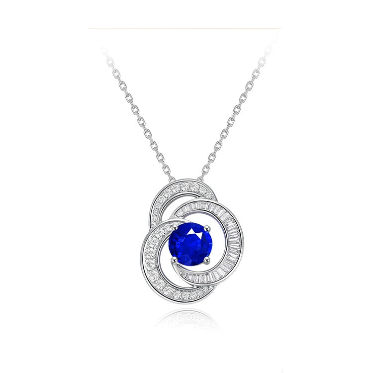 Round-Shaped Sapphire and Diamond Pendant Necklace - image 1