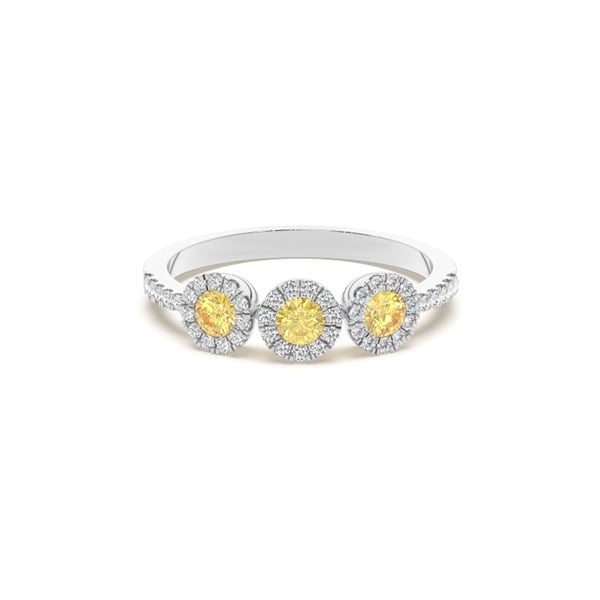 Bezel Setting Yellow Diamond Three Stone Ring - image 1