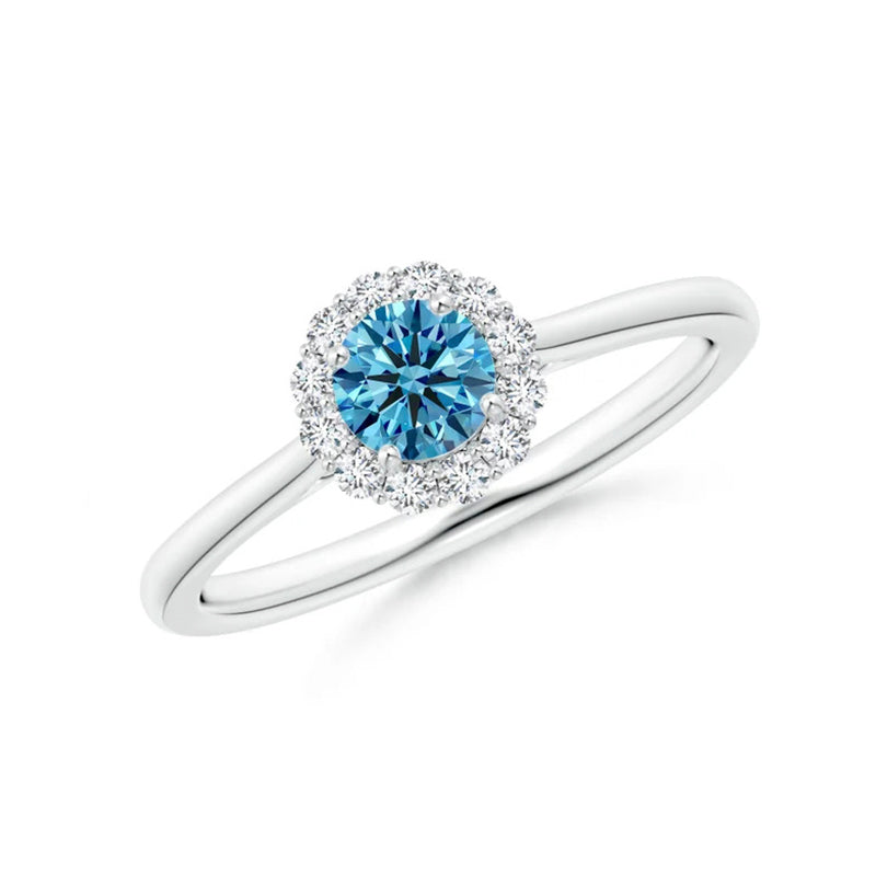 Classic Round Lab-Grown Fancy Intense Blue Diamond Scalloped Halo Ring - image 1