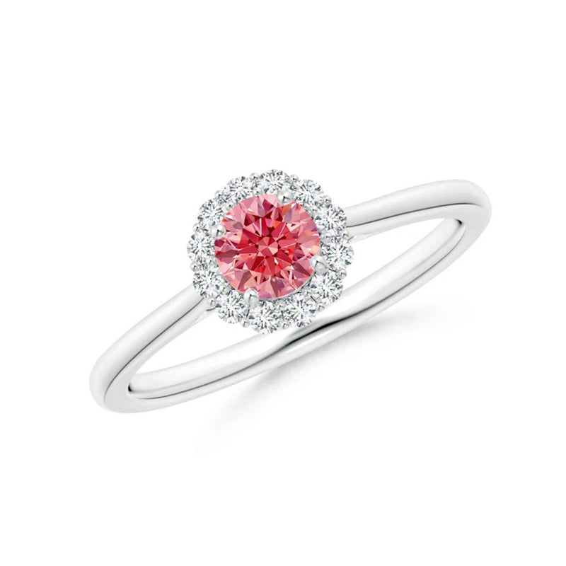 Classic Round Lab-Grown Fancy Intense Pink Diamond Scalloped Halo Ring - image 1