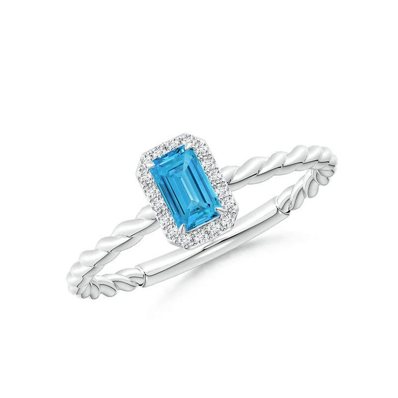 Emerald-Cut Lab-Grown Fancy Intense Blue Diamond Halo Twisted Shank Engagement Ring - image 1