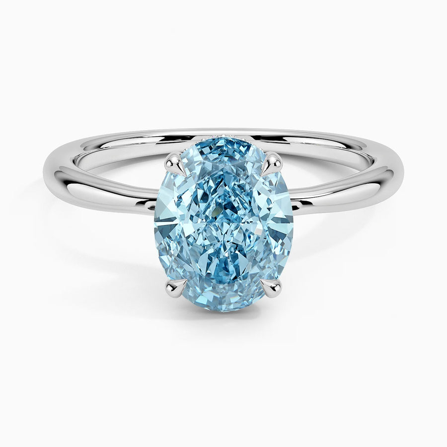 Oval Cut Blue Lab Diamond Hidden Halo Engagement Ring - image 1