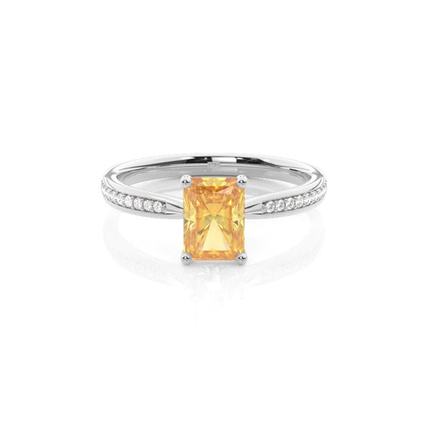 Radiant Cut Lab-Grown Yellow Diamond Side Stone Engagement Ring - image 1