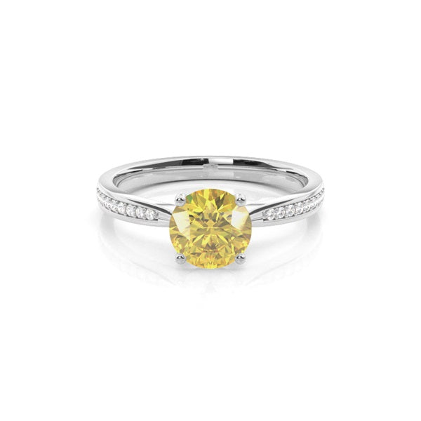 Round Cut Lab-Grown Yellow Diamond Side Stone Engagement Ring - image 1