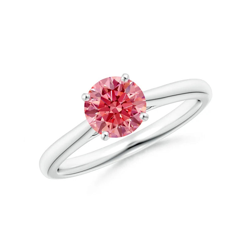 Round Cut Pink Lab Diamond Solitaire Engagement Ring - image 1