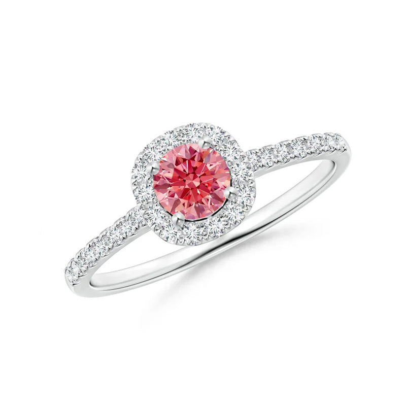 Round Lab-Grown Fancy Intense Pink Diamond Halo Ring with Accents - image 1