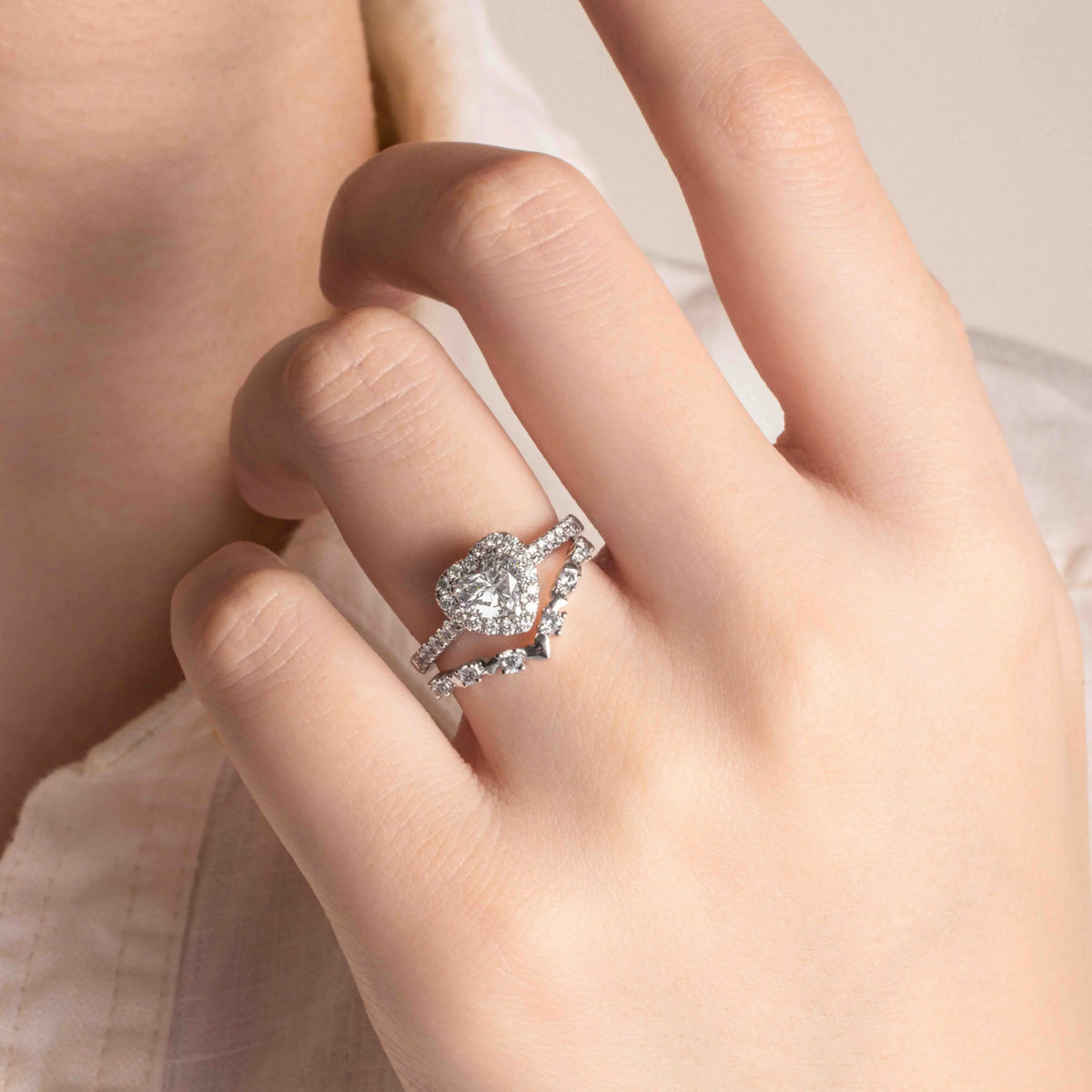 1.0-3.0 CT Heart Shaped Halo Pavé Lab Grown Diamond Engagement Ring - image 4