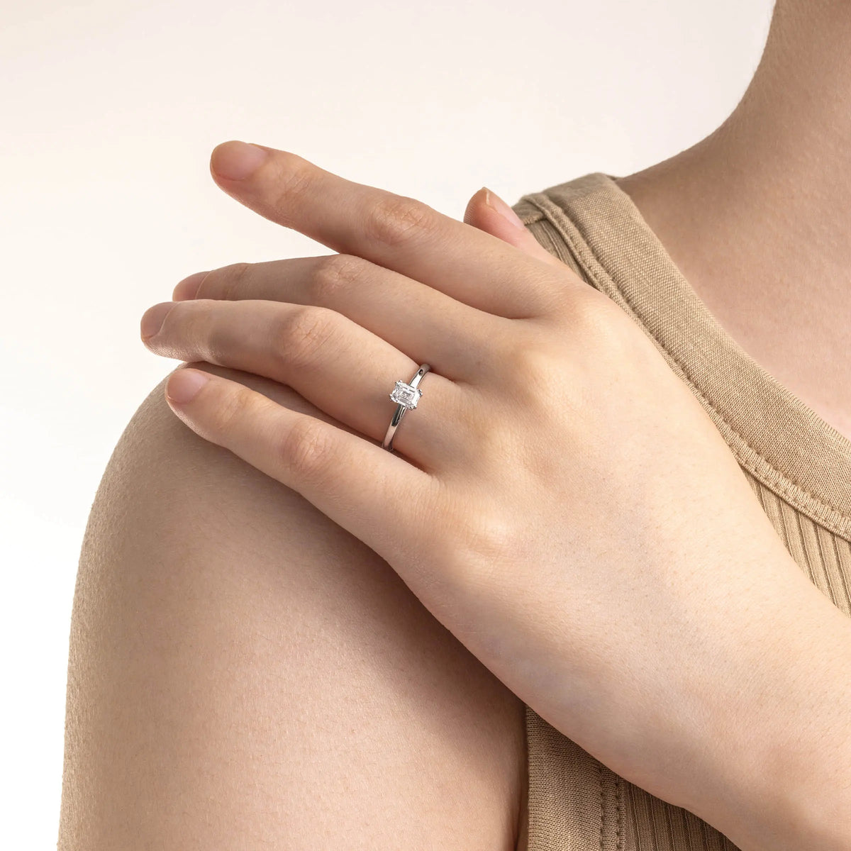 Classic Simple Solitaire Emerald Cut Diamond Engagement Ring - image 4