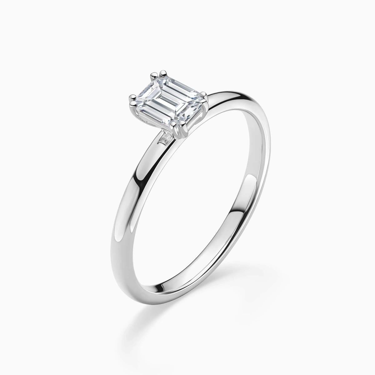 Classic Simple Solitaire Emerald Cut Diamond Engagement Ring - image 5