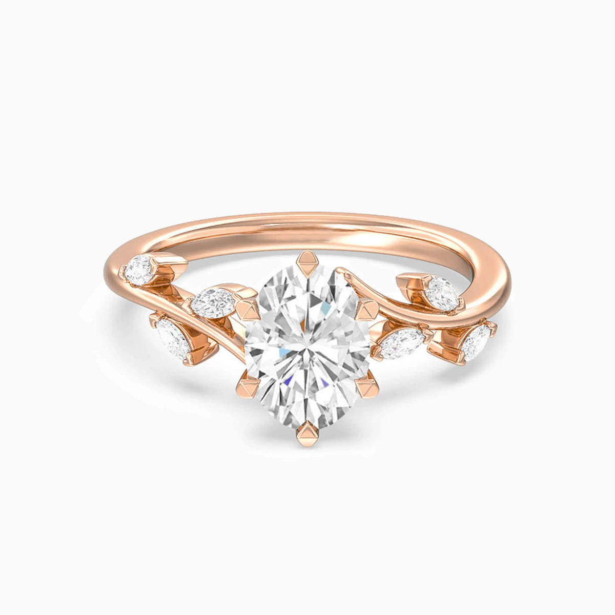 Classic Six-Prong Oval Vine Bypass Dainty Engagement Ring - image 5