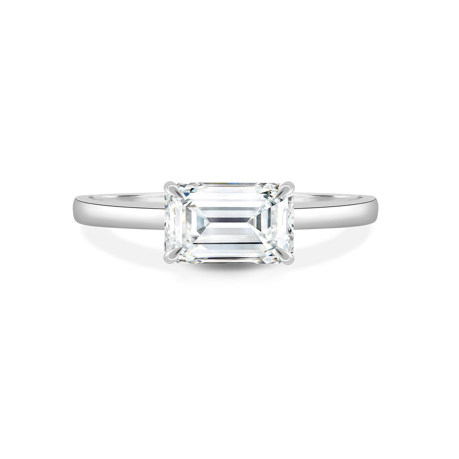 East West Emerald Solitaire Engagement Ring - image 1