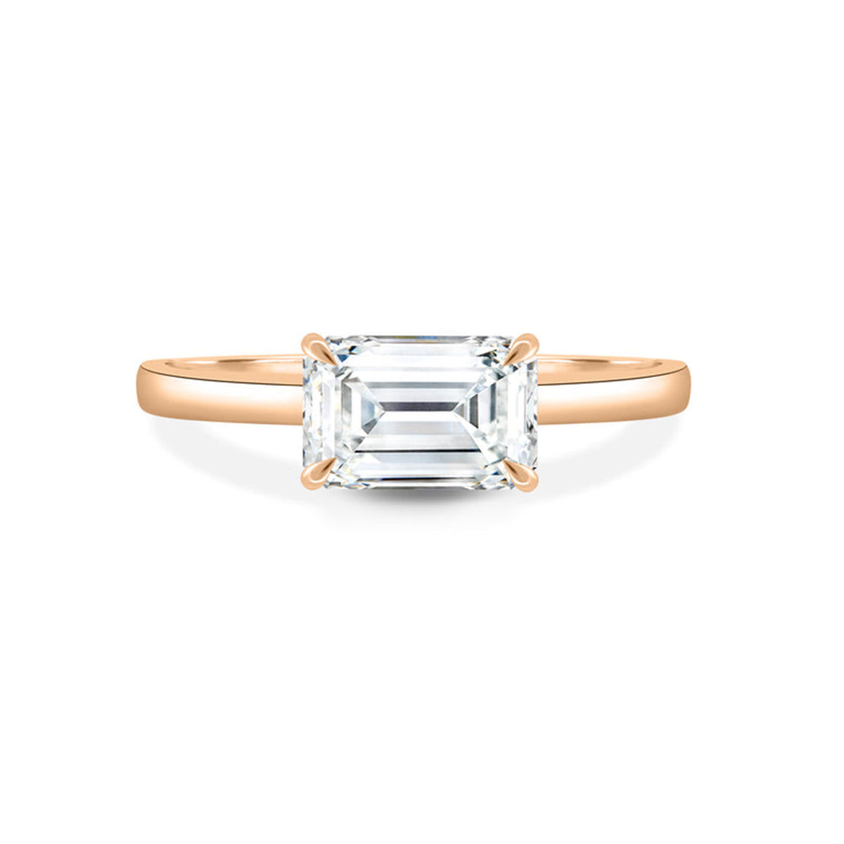 East West Emerald Solitaire Engagement Ring - image 9