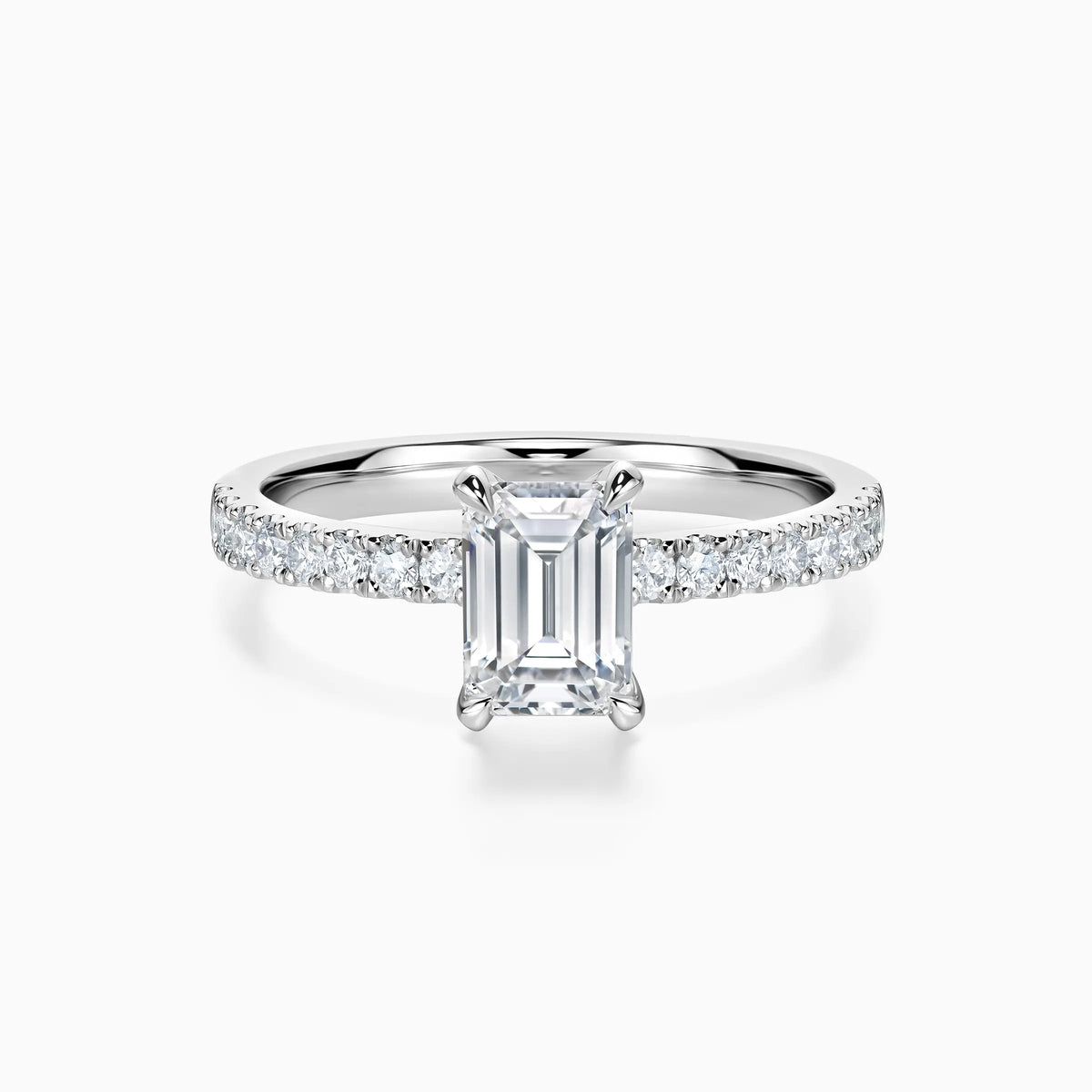Emerald Cut Solitaire Pavé Diamond Engagement Ring - image 1
