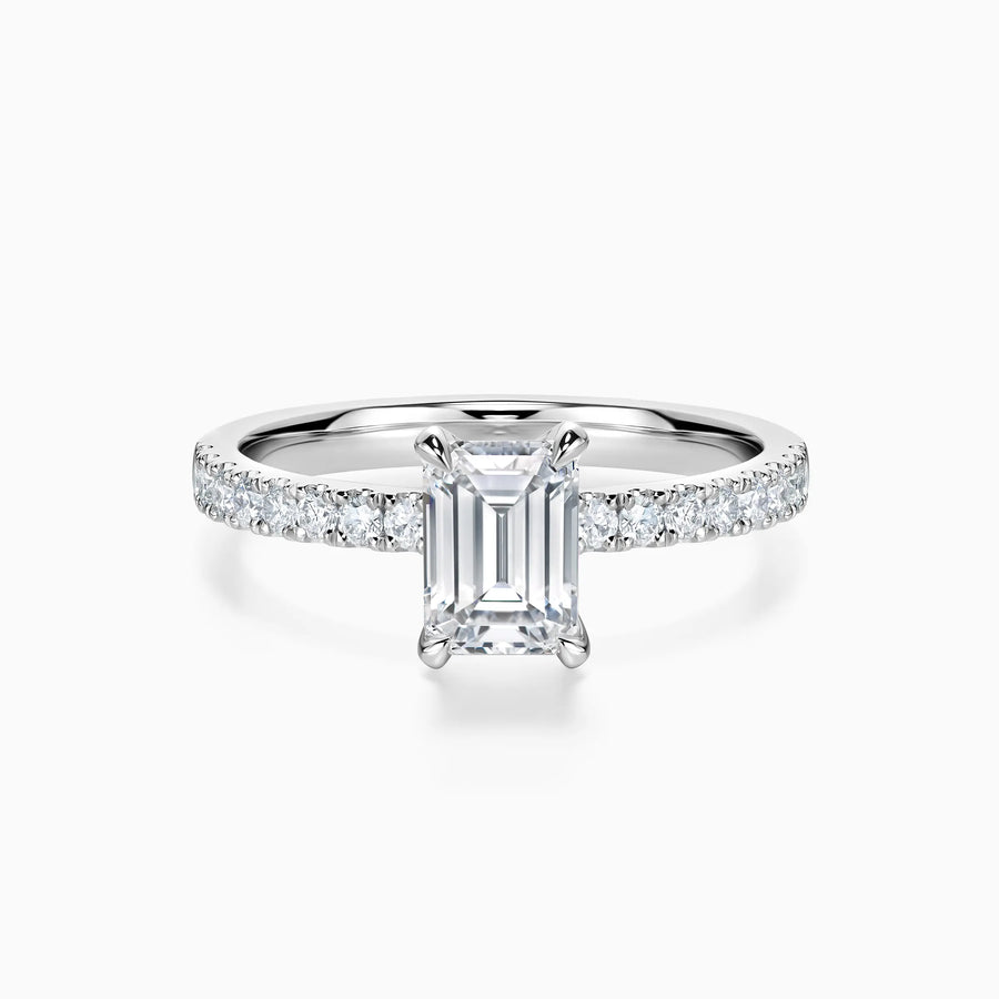 Emerald Cut Solitaire Pavé Diamond Engagement Ring - image 1