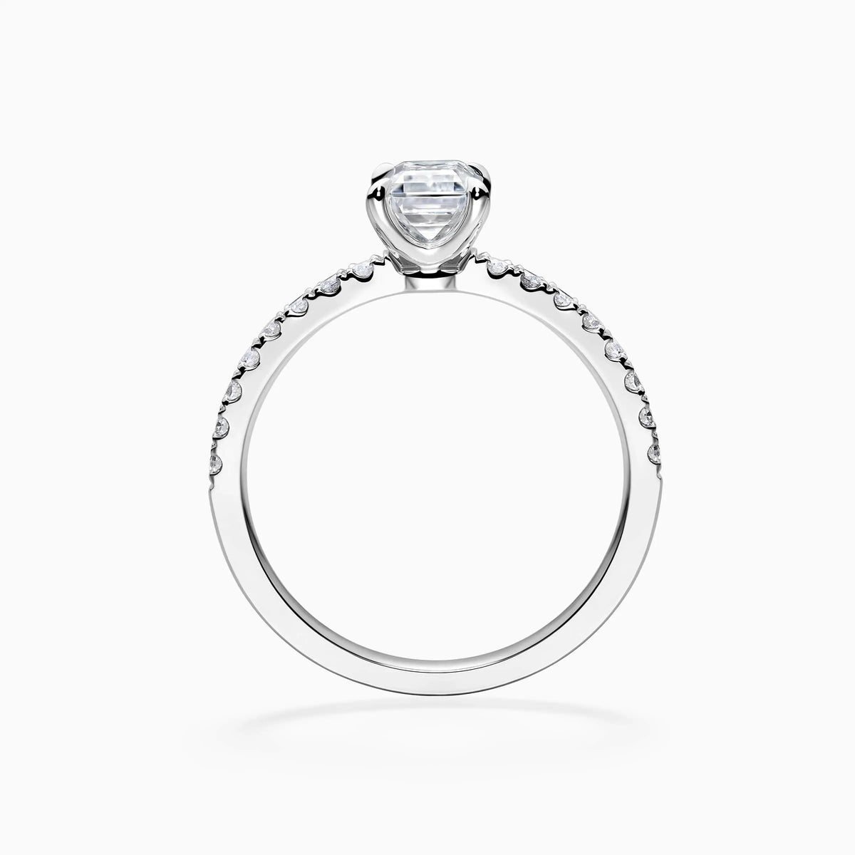 Emerald Cut Solitaire Pavé Diamond Engagement Ring - image 2