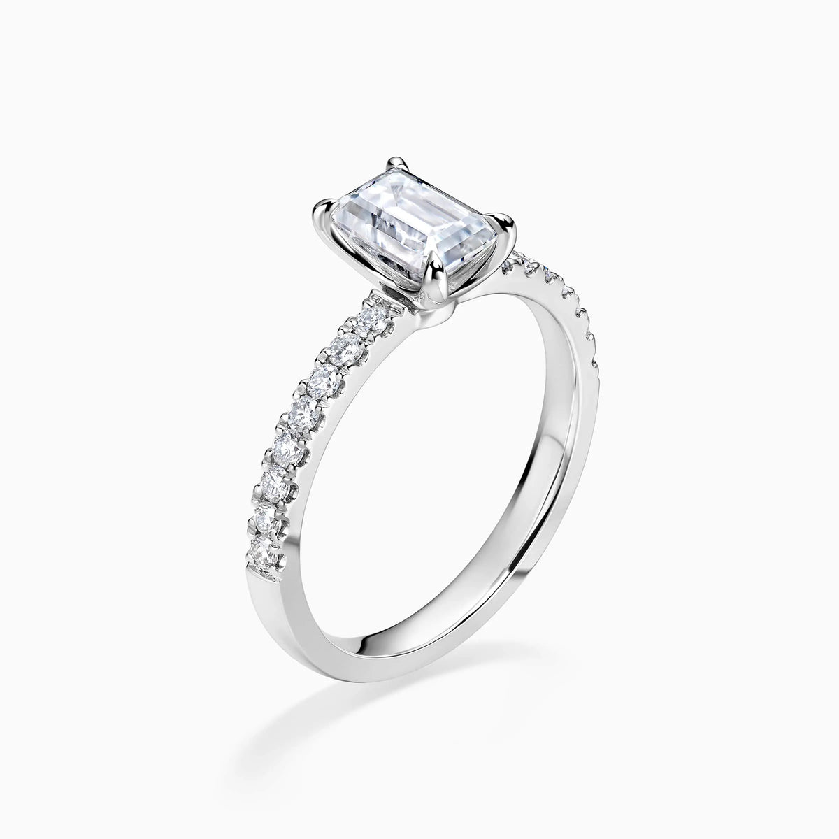 Emerald Cut Solitaire Pavé Diamond Engagement Ring - image 3