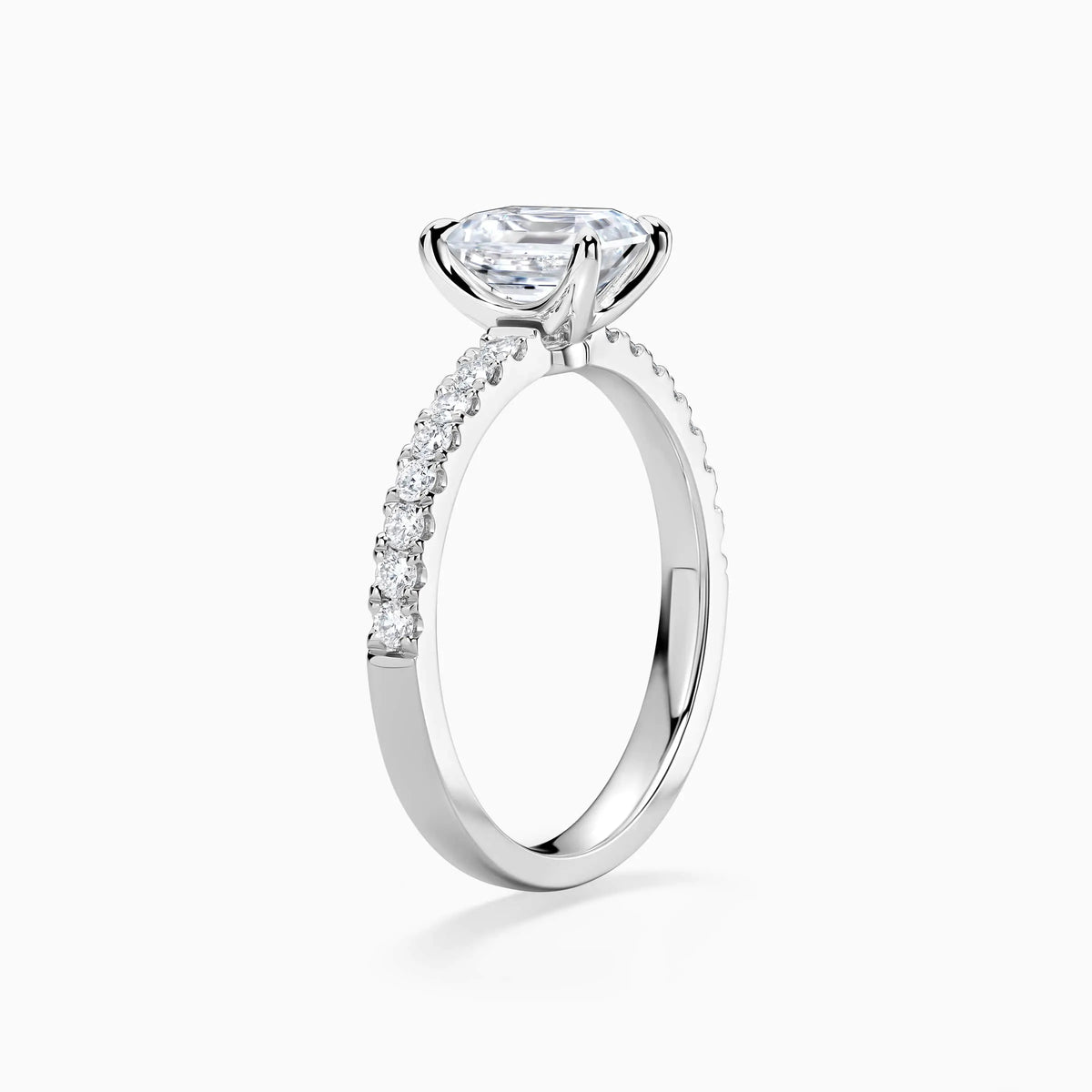 Emerald Cut Solitaire Pavé Diamond Engagement Ring - image 4
