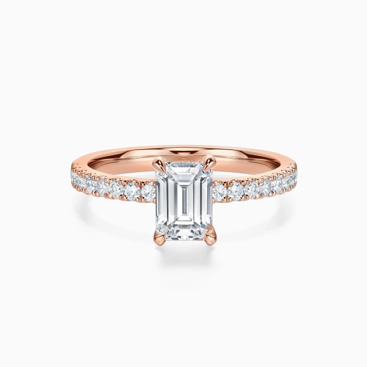 Emerald Cut Solitaire Pavé Diamond Engagement Ring - image 6