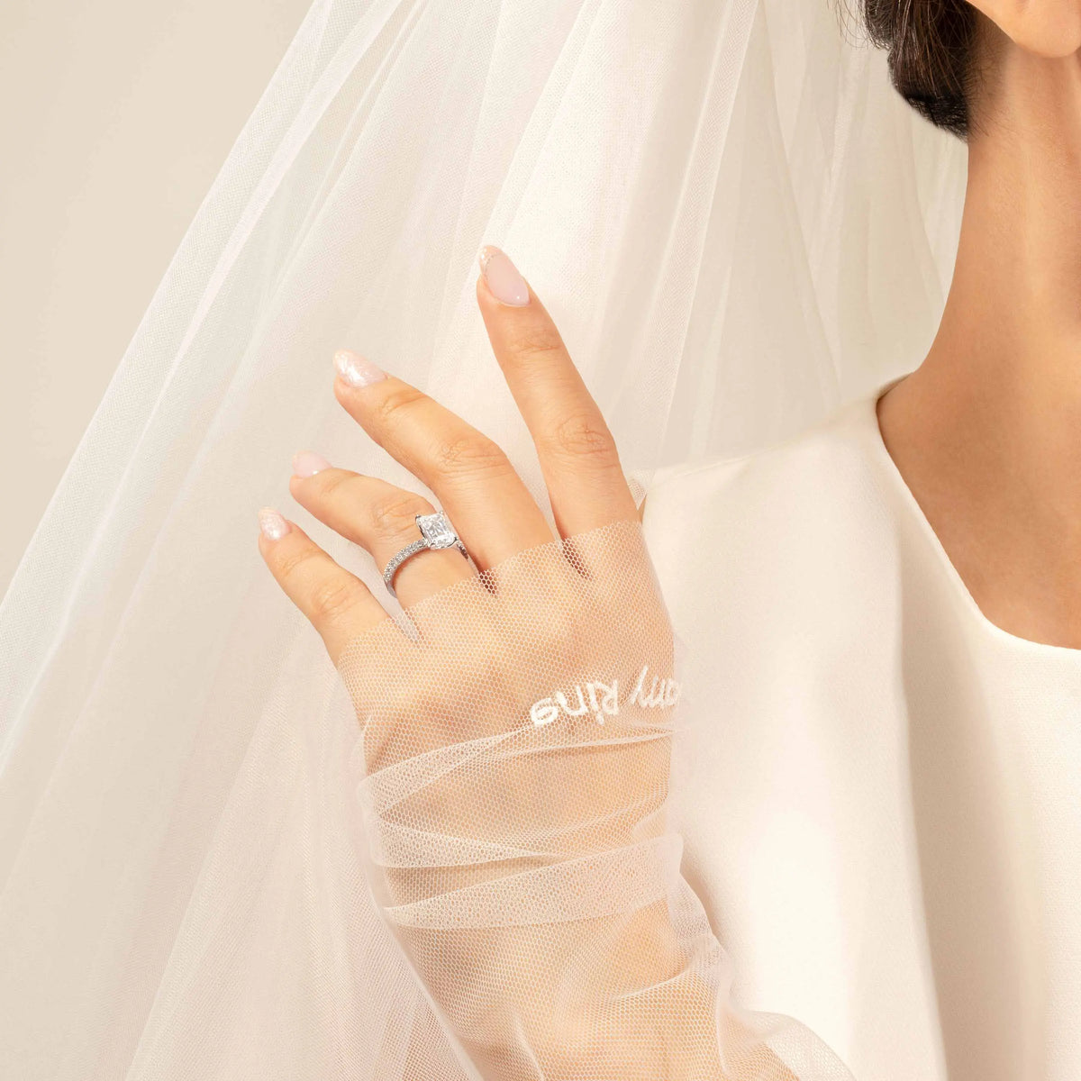 Emerald Cut Solitaire Pavé Diamond Engagement Ring - image 7