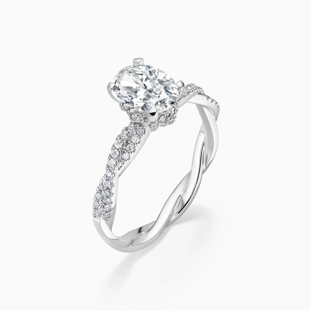 Lab Grown Oval Cut Pavé Twist Diamond Engagement Ring - image 2