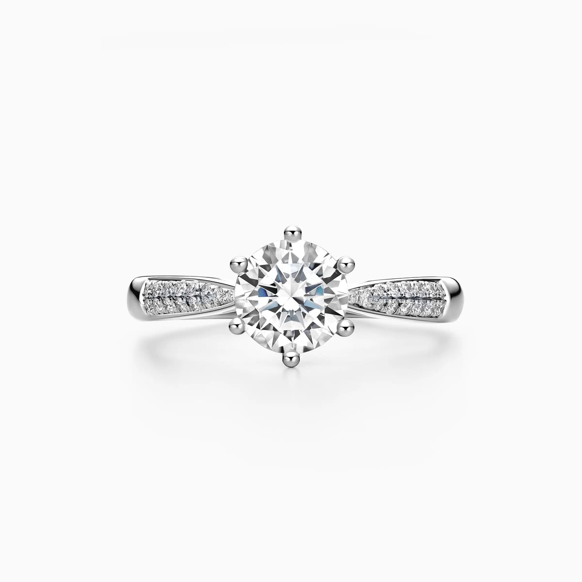 Lab Grown Round Solitaire Double Row Pavé with 6-Prong Engagement Ring - image 1