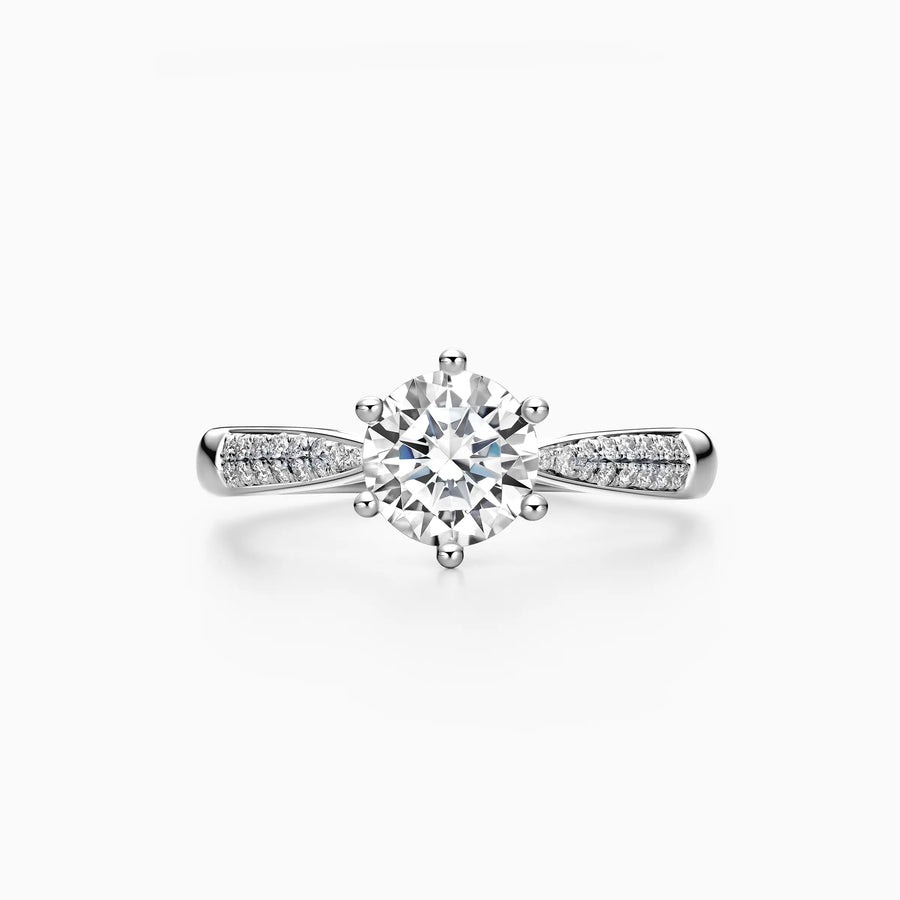 Lab Grown Round Solitaire Double Row Pavé with 6-Prong Engagement Ring - image 1