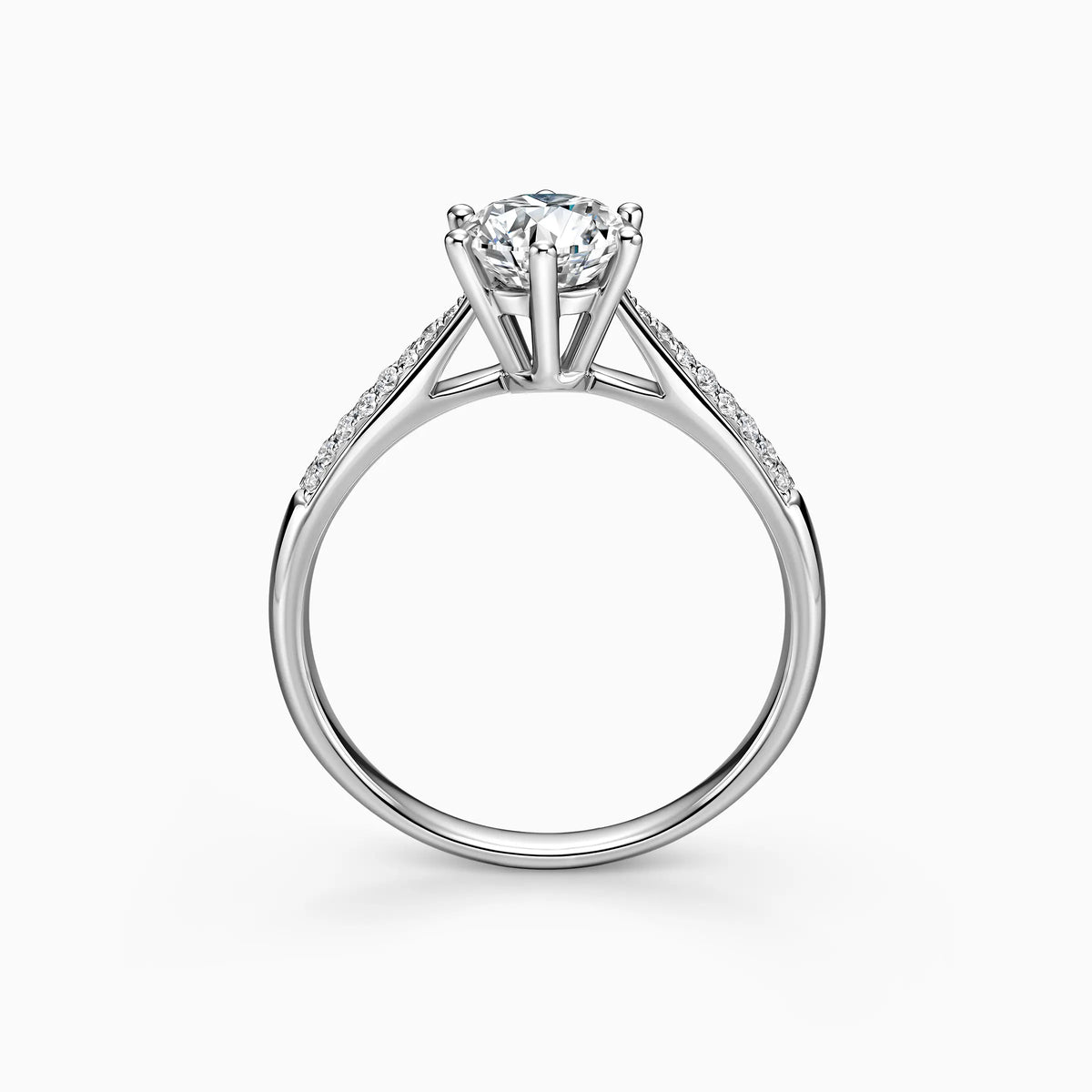 Lab Grown Round Solitaire Double Row Pavé with 6-Prong Engagement Ring - image 2