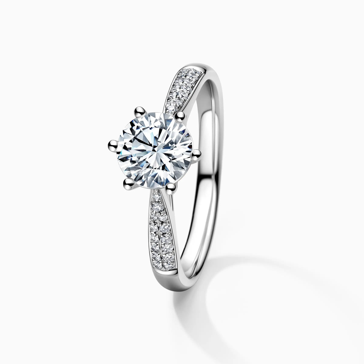 Lab Grown Round Solitaire Double Row Pavé with 6-Prong Engagement Ring - image 3