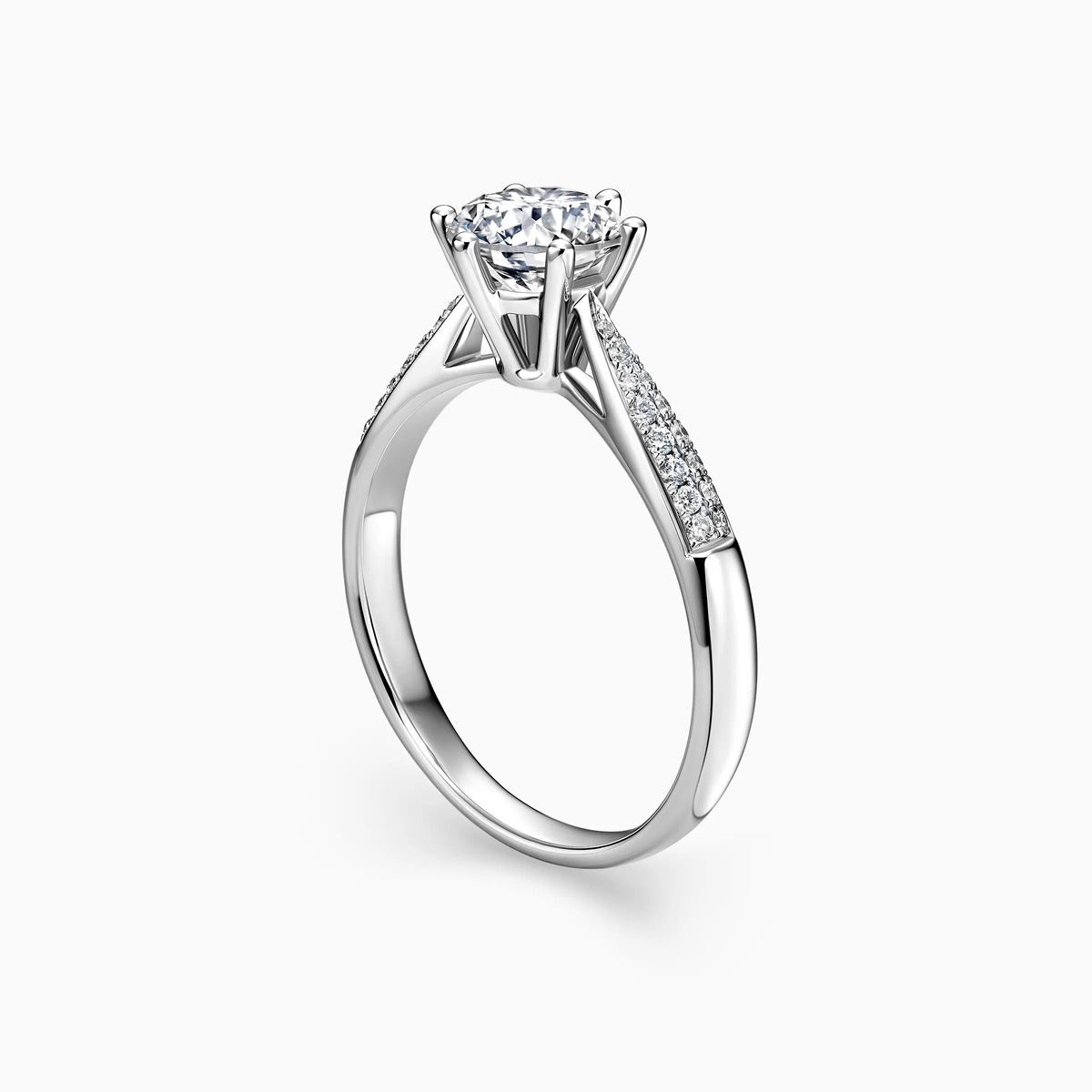 Lab Grown Round Solitaire Double Row Pavé with 6-Prong Engagement Ring - image 4