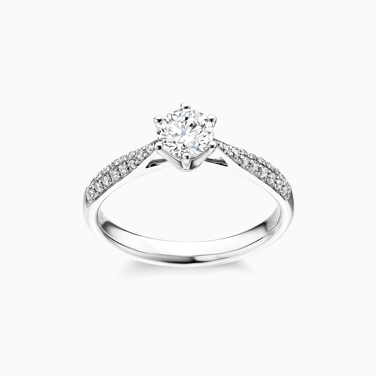 Lab Grown Round Solitaire Double Row Pavé with 6-Prong Engagement Ring - image 7