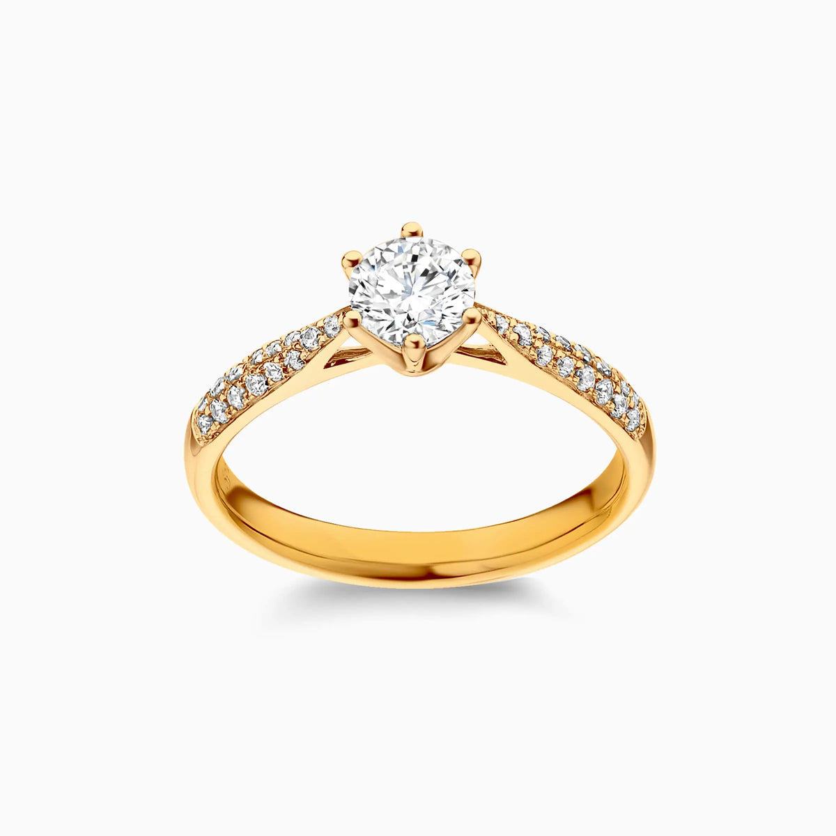 Lab Grown Round Solitaire Double Row Pavé with 6-Prong Engagement Ring - image 8
